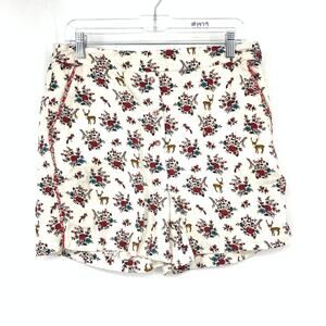 Sundance Shorts Womens M Boho Floral Deer Print Elastic Waist Lounge Cottagecore